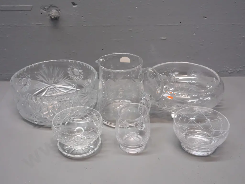 assorted cut crystal items including Edinburgh thistle jug H-140 W-160, Stewart jug & bowl, other unmarked pieces Image 1++