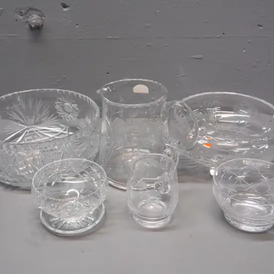 assorted cut crystal items including Edinburgh thistle jug H-140 W-160, Stewart jug & bowl, other unmarked pieces