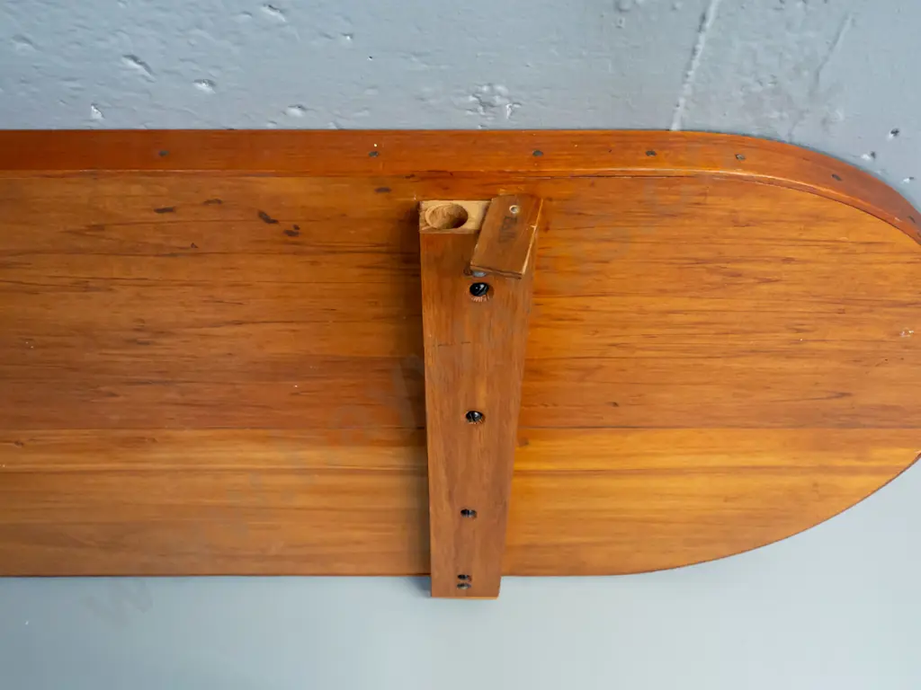 vintage NZ home made rimu bagatelle game board with 11 steel ball bearings in storage cutout inside leg Image 1++