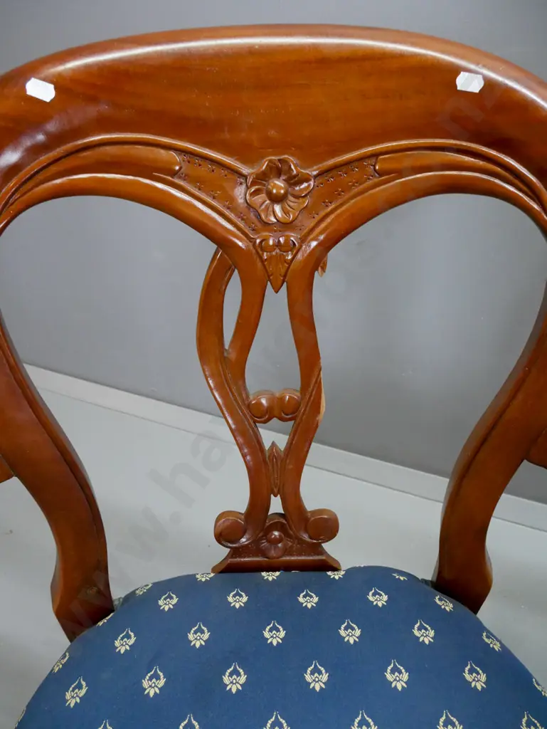 Indonesian mahogany reproduction D-end wind-out table, w/ 5 diners & 2 carvers balloon-backed pierced back splat on Image 1++