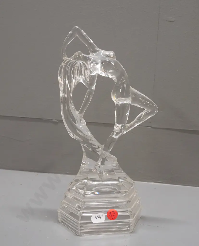 moulded clear glass deco style dancing woman figure, no maker's marks. H-250 Image 1++