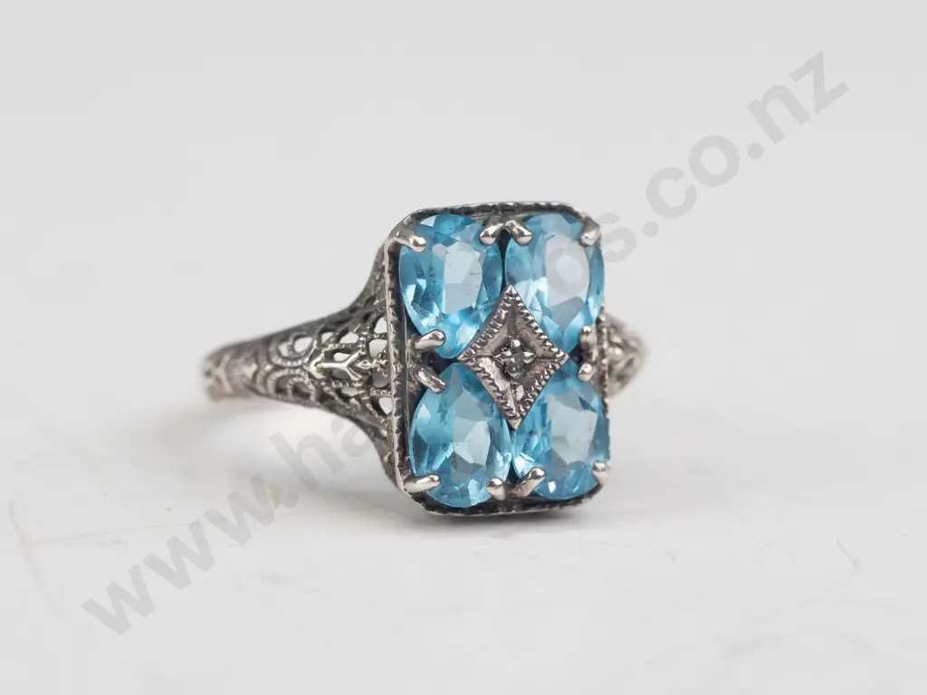 silver blue stone ring stamped 925 Image 1++