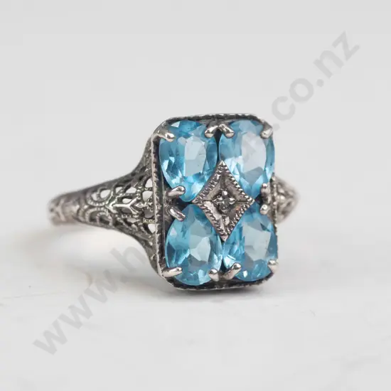 silver blue stone ring stamped 925