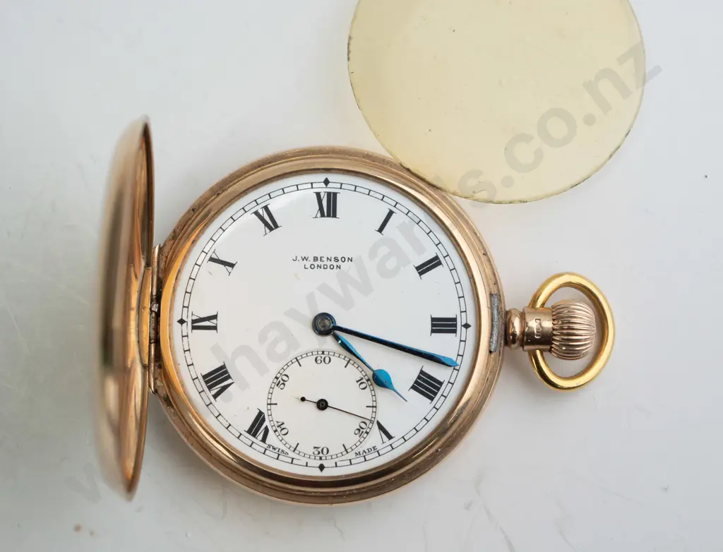 JW Benson London EHM 9ct pocket watch, jewelled lever, breguet hairspring (case 39.8gm, less springs 29gm) Image 1++