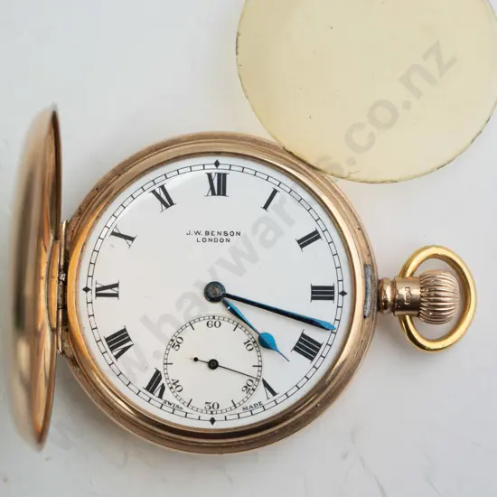 JW Benson London EHM 9ct pocket watch, jewelled lever, breguet hairspring (case 39.8gm, less springs 29gm)