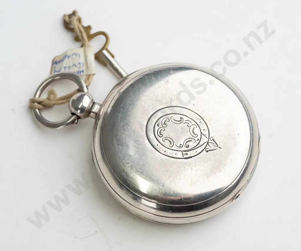 silver pocket watch with key stamped lion, anchor, b   126  AB Image 1++