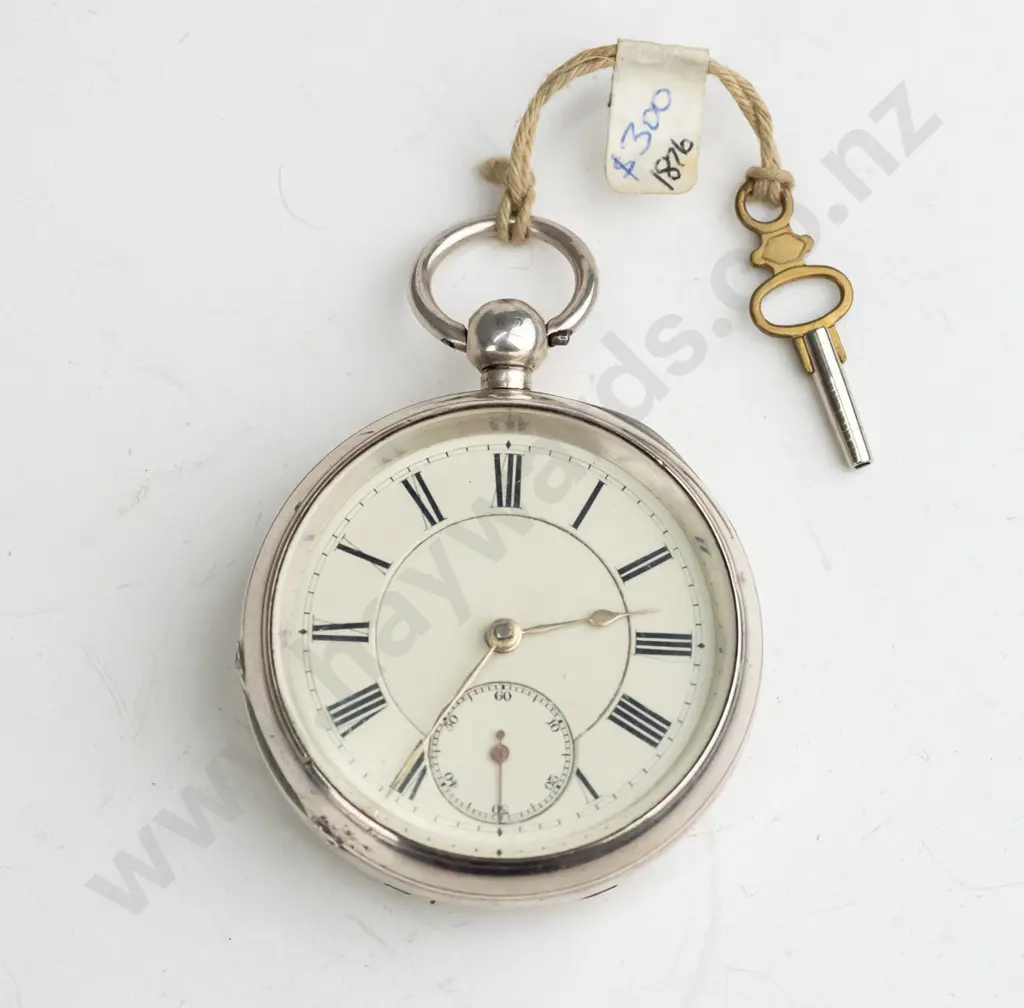 silver pocket watch with key stamped lion, anchor, b   126  AB Image 1++
