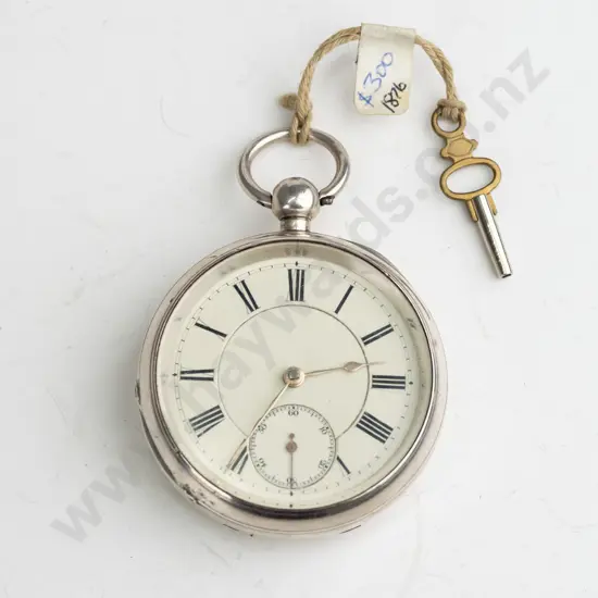 silver pocket watch with key stamped lion, anchor, b   126  AB