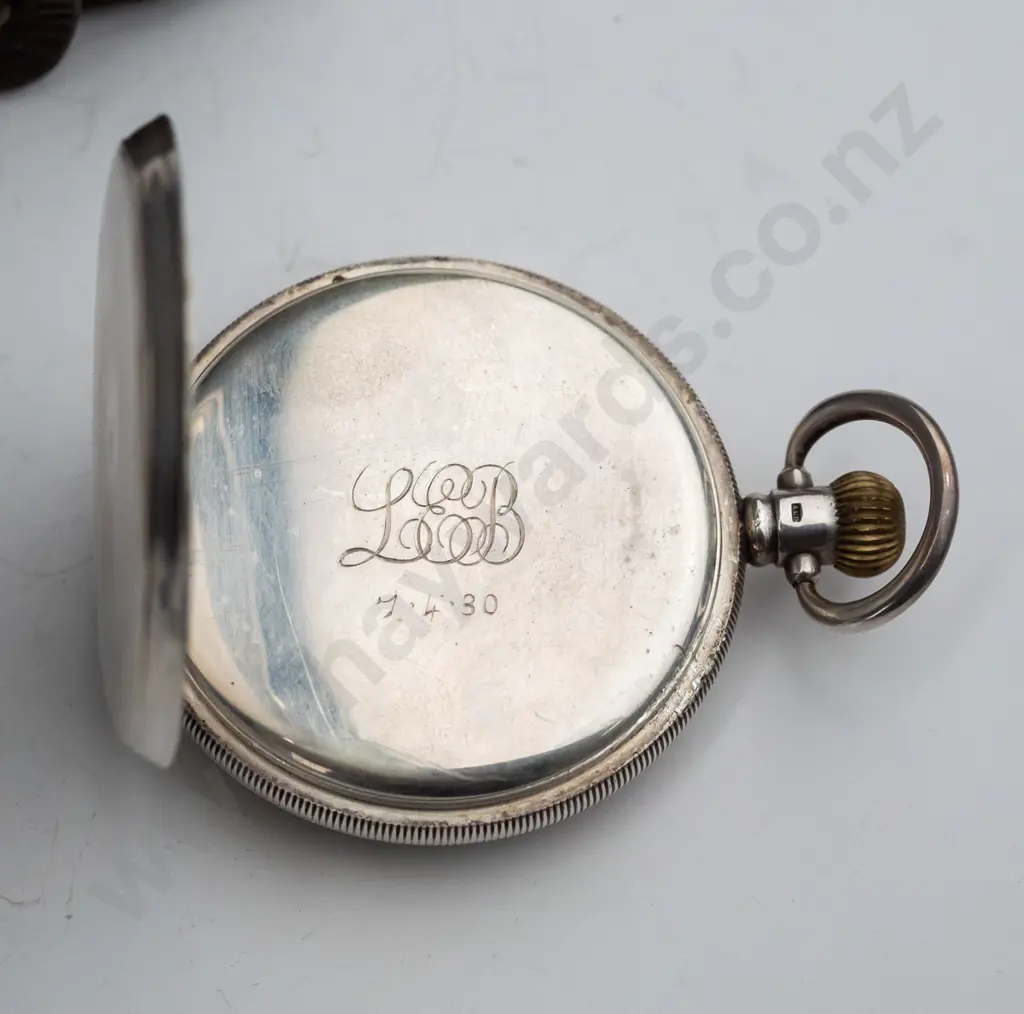 sterling silver pocket watch 'Waltham USA.- anchor, A, ALD - 506752 in leather pouch Image 1++
