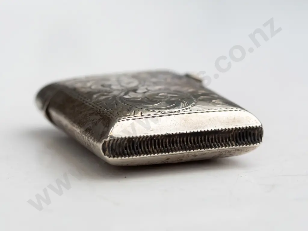 sterling silver vesta case stamped M Bros anchor, lion, C Image 1++