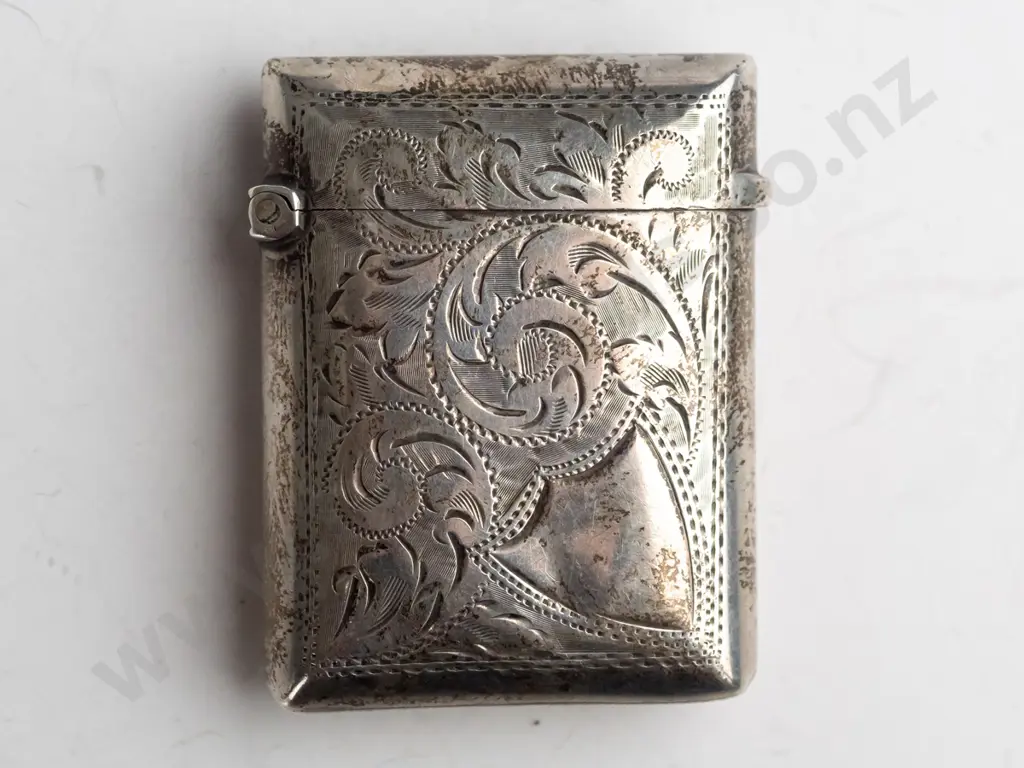 sterling silver vesta case stamped M Bros anchor, lion, C Image 1++