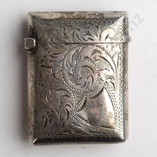 sterling silver vesta case stamped M Bros anchor, lion, C