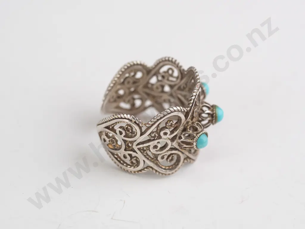 silver & turquoise filigree ring Image 1++