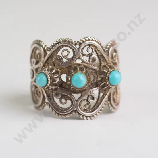 silver & turquoise filigree ring