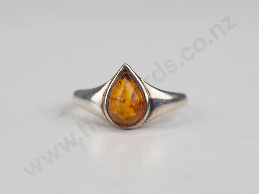 silver amber ring no mark Image 1++