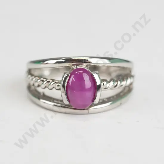 silver synthetic star ruby ring stamped 925