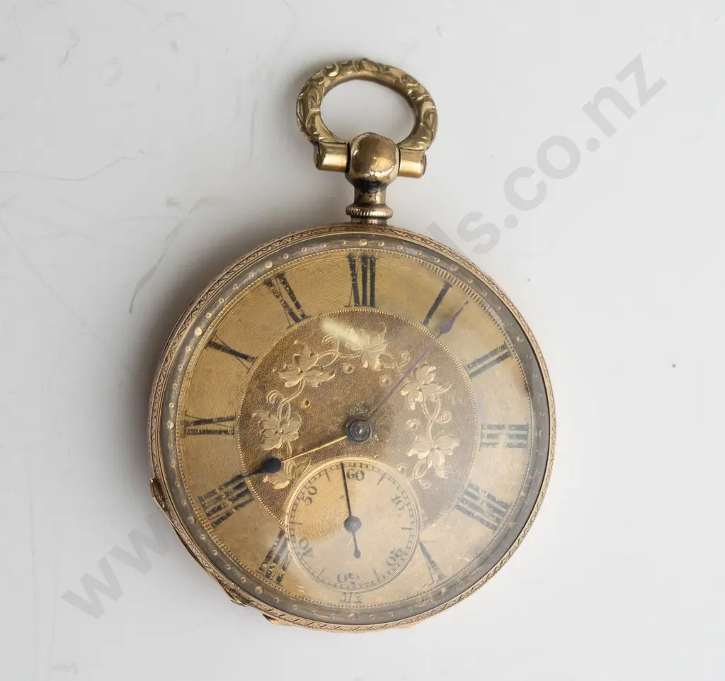 14K cased pocket watch and key (Case weight approx 18gm) Image 1++