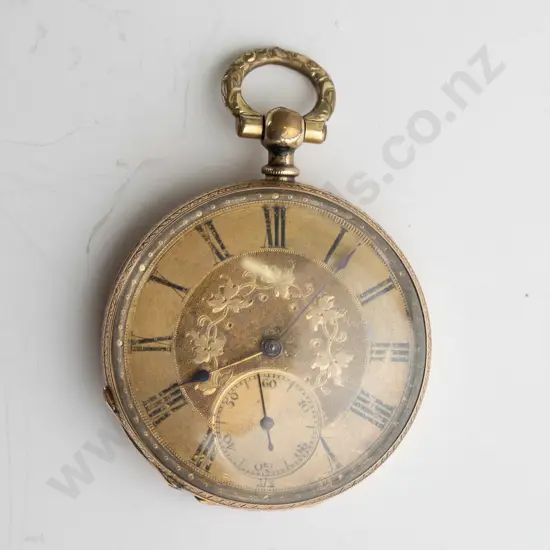 14K cased pocket watch and key (Case weight approx 18gm)