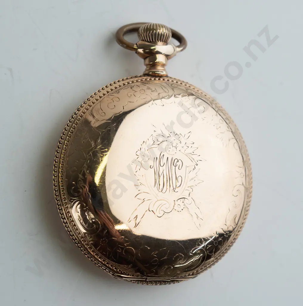 Waltham RG Hunter 1892 model "Vanguard" 14ct plated pocket watch - diamond endstones, jewelled barrel Image 1++