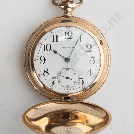Waltham RG Hunter 1892 model "Vanguard" 14ct plated pocket watch - diamond endstones, jewelled barrel