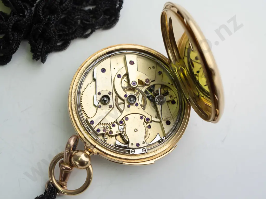 18ct pocket watch, 9ct fob and T-bar, cylinder movement repeater is rare (case approx 25-30gm) Image 1++