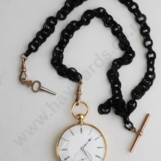 18ct pocket watch, 9ct fob and T-bar, cylinder movement repeater is rare (case approx 25-30gm)