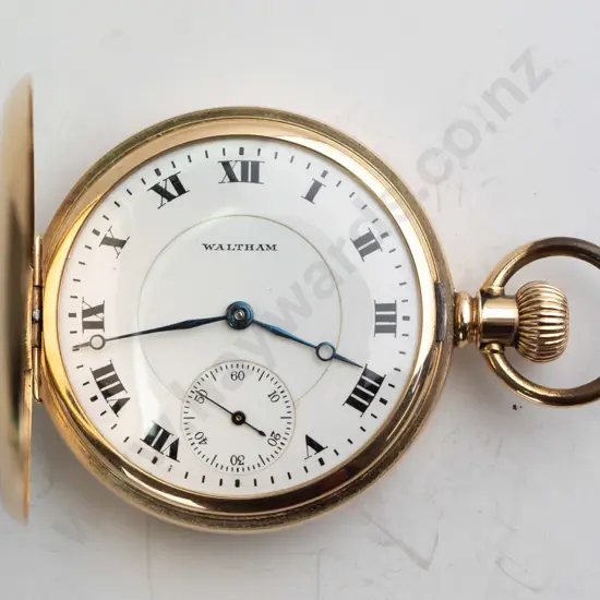 Waltham 14ct pocket watch, jewelled barrel, capped pallets and escape, diamond endstones, excellent movement