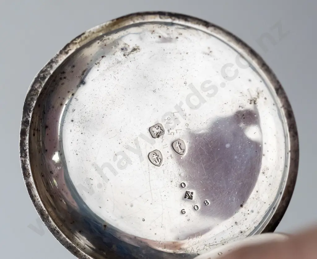sterling silver pocket watch 'K Grieshaber High St Christchurch' - lion, anchor t [?] 608 Image 1++