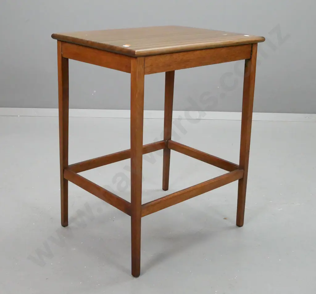 mahogany side table with square section base on square tapered legs, fading to top H630 W490 W390 Image 1++