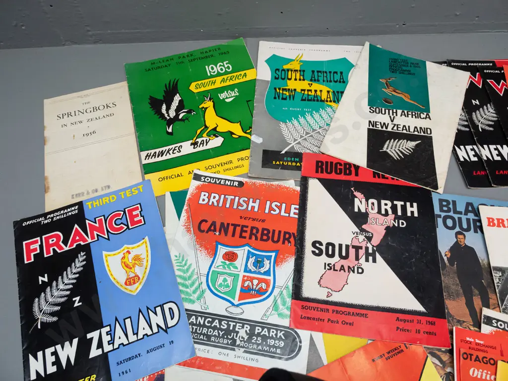 assorted New Zealand rugby programs, mostly 1950s and 1960s, some later, South Africa, England, etc. Image 1++