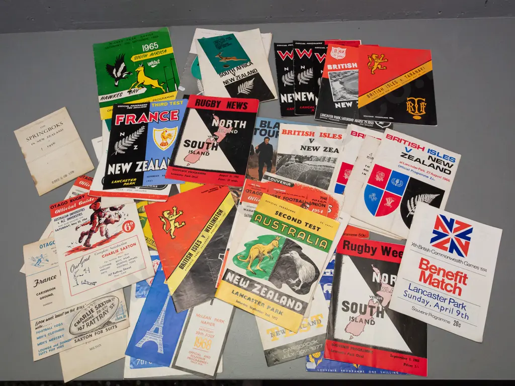assorted New Zealand rugby programs, mostly 1950s and 1960s, some later, South Africa, England, etc. Image 1++
