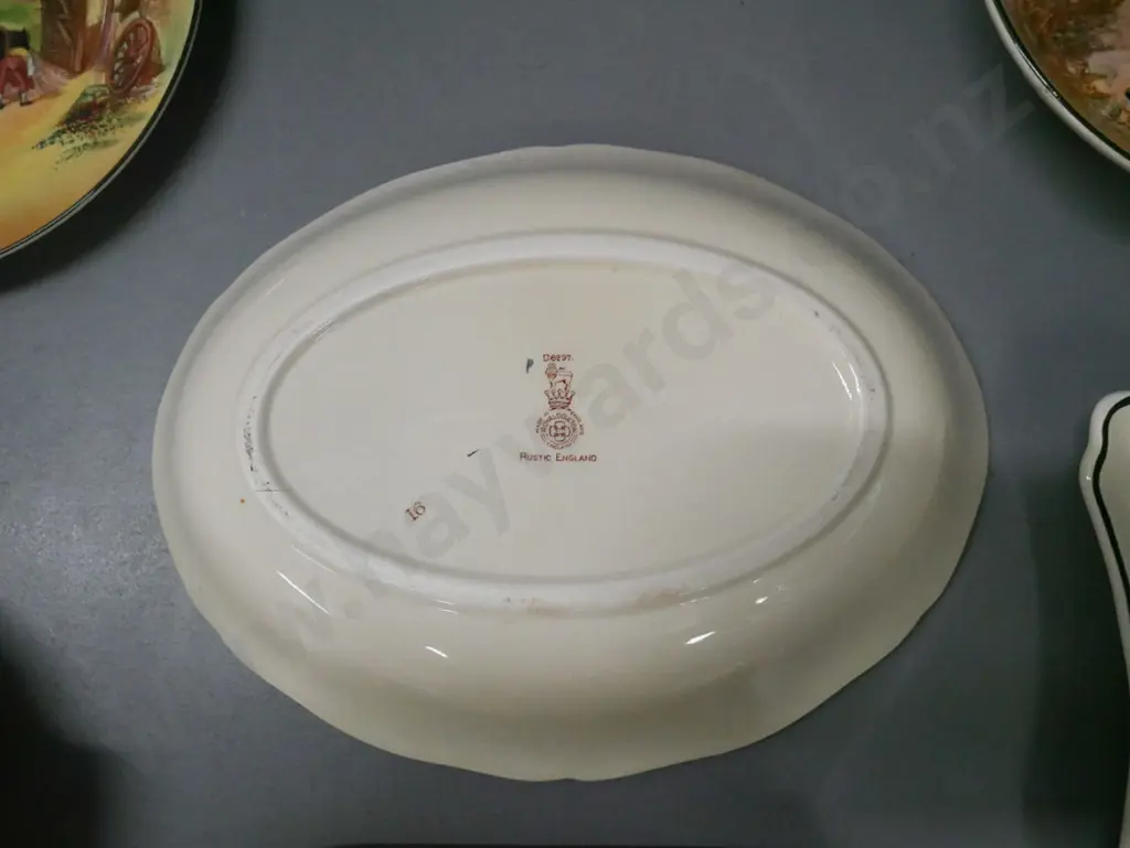 6x Royal Doulton Rustic England: bowl, 2x trays, plate, dish, strainer. Bowl: H-50 D-280 Image 1++