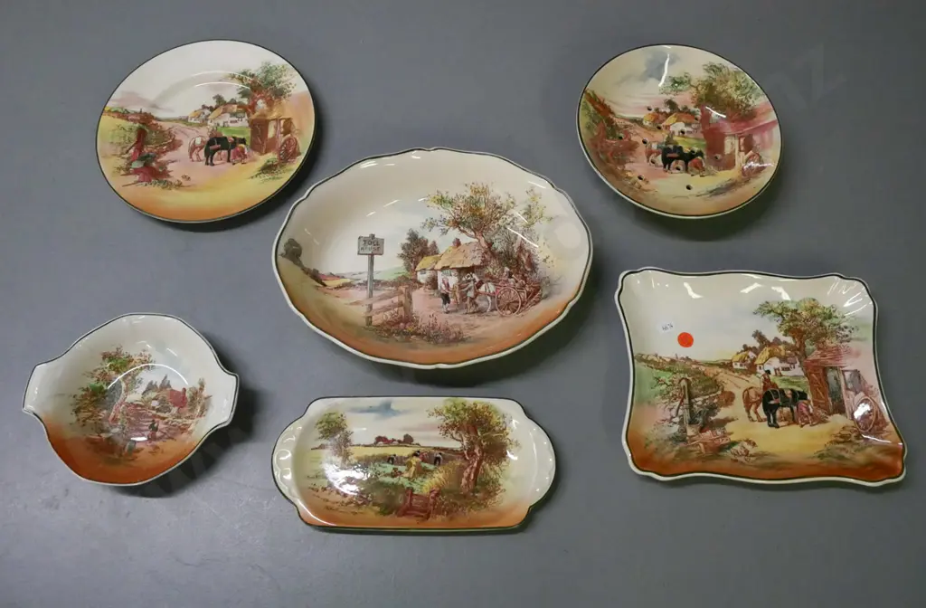 6x Royal Doulton Rustic England: bowl, 2x trays, plate, dish, strainer. Bowl: H-50 D-280 Image 1++