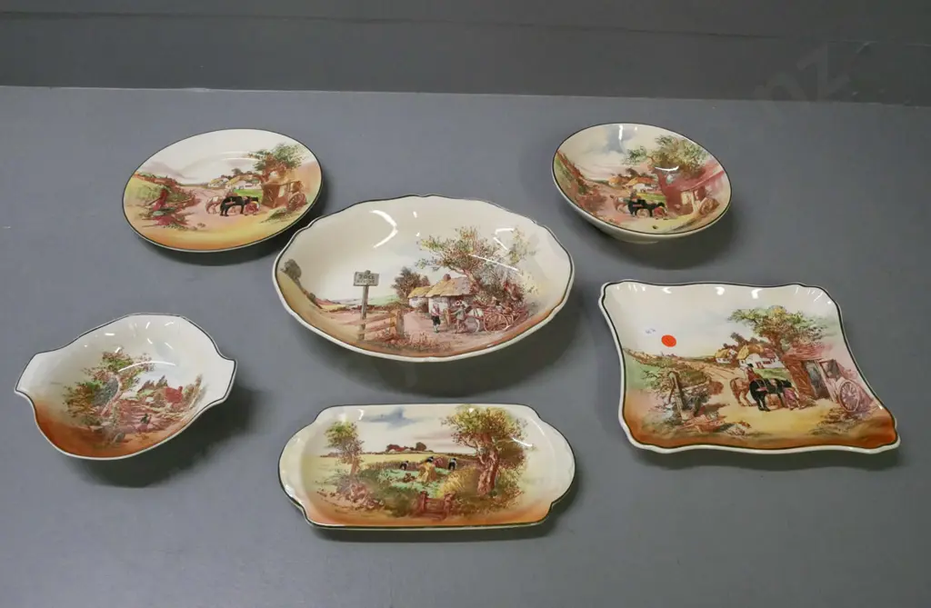 6x Royal Doulton Rustic England: bowl, 2x trays, plate, dish, strainer. Bowl: H-50 D-280 Image 1++