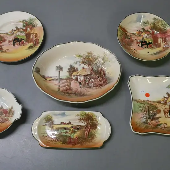 6x Royal Doulton Rustic England: bowl, 2x trays, plate, dish, strainer. Bowl: H-50 D-280