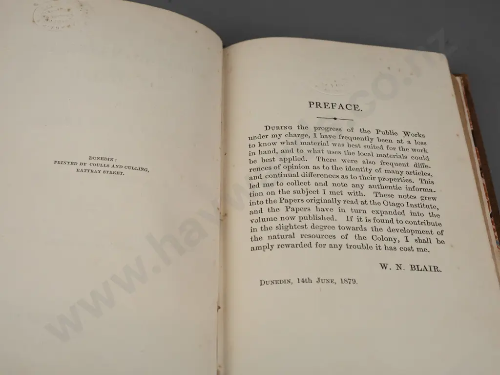 The Building Materials of Otago - W.N. Blair, 1879, J Wilkie & Co - Waikouaiti Public Library stamp. Some wear and Image 1++