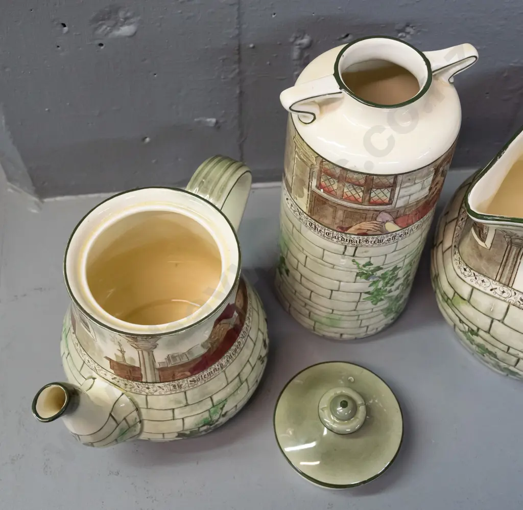 3 pieces of Royal Doulton Jackdaw of Rheims series ware teapot, jug and handled vase H-225. Some crazing. Image 1++