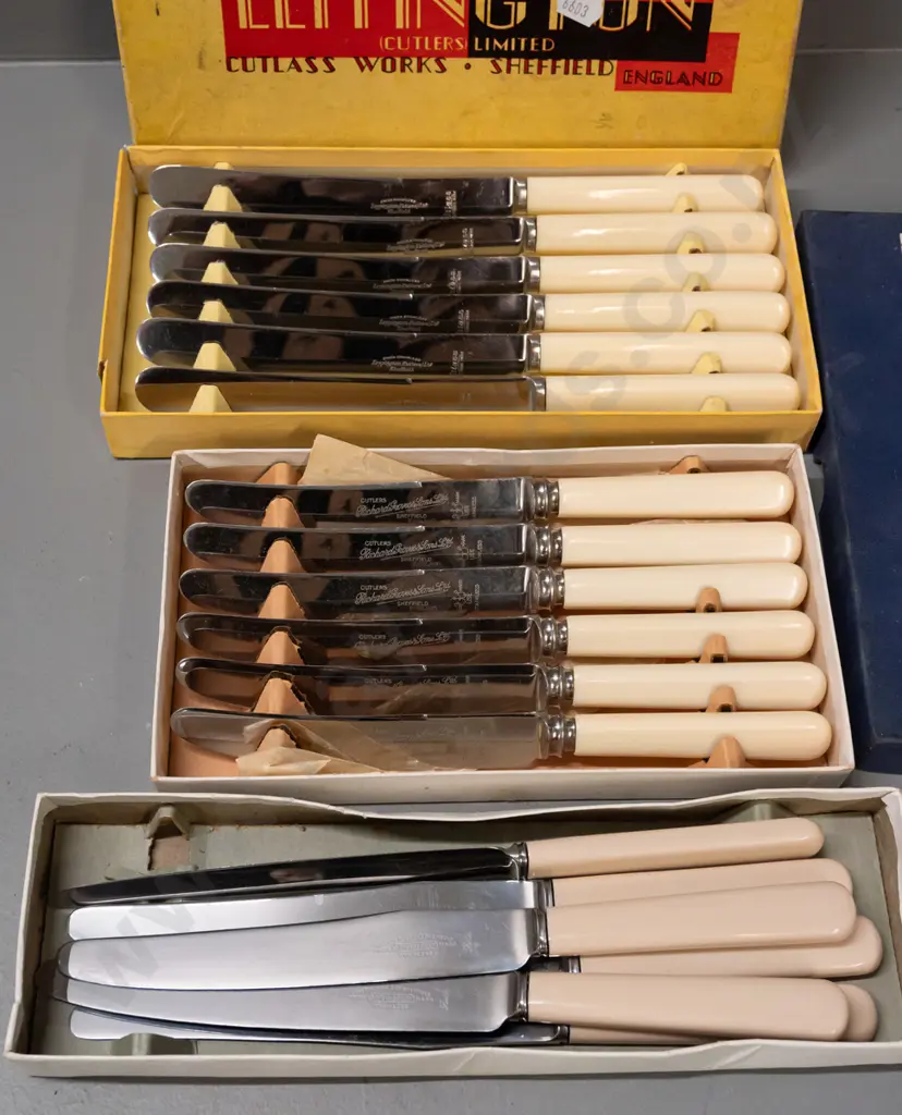 3 sets of 6 faux bone handled knives with bones, different sizes, larger are L-240 Image 1++