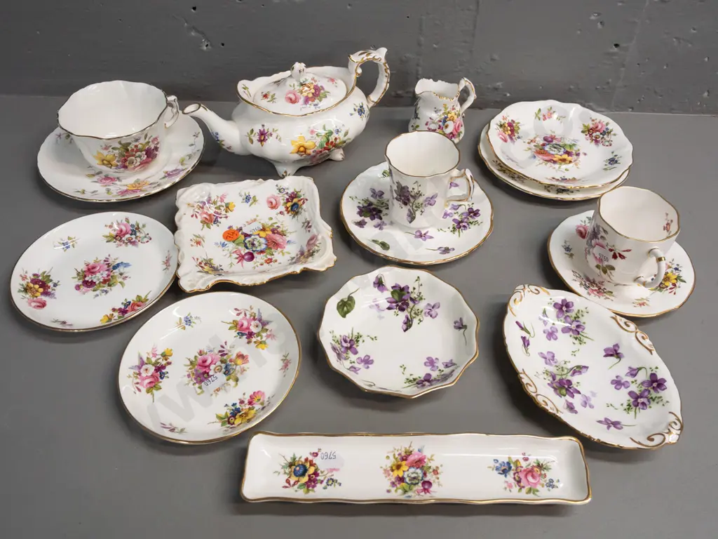 assorted English fine china - mainly Hammersley - teapot, small jug, pin dishes, coffee cans & saucers, one cup is Image 1++
