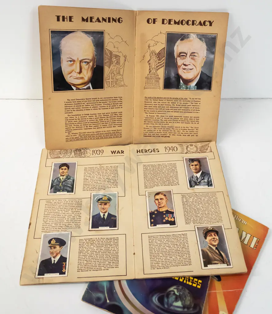 4x 1940s vintage Peter the Pilot collector card booklets - 1942 Series British Might, 1947 Peace & Progress, 2 others Image 1++