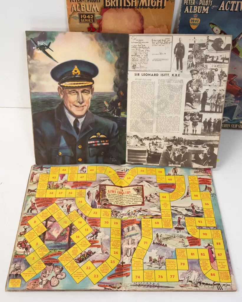 4x 1940s vintage Peter the Pilot collector card booklets - 1942 Series British Might, 1947 Peace & Progress, 2 others Image 1++