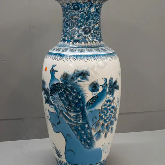 large floral vase with peacocks and floral with enamelled gilded decoration, no maker's marks H-630