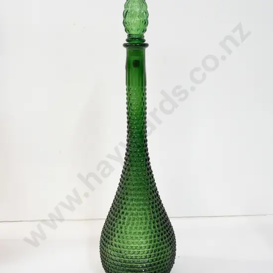 emerald green genie bottle with  hob nail decoration H480