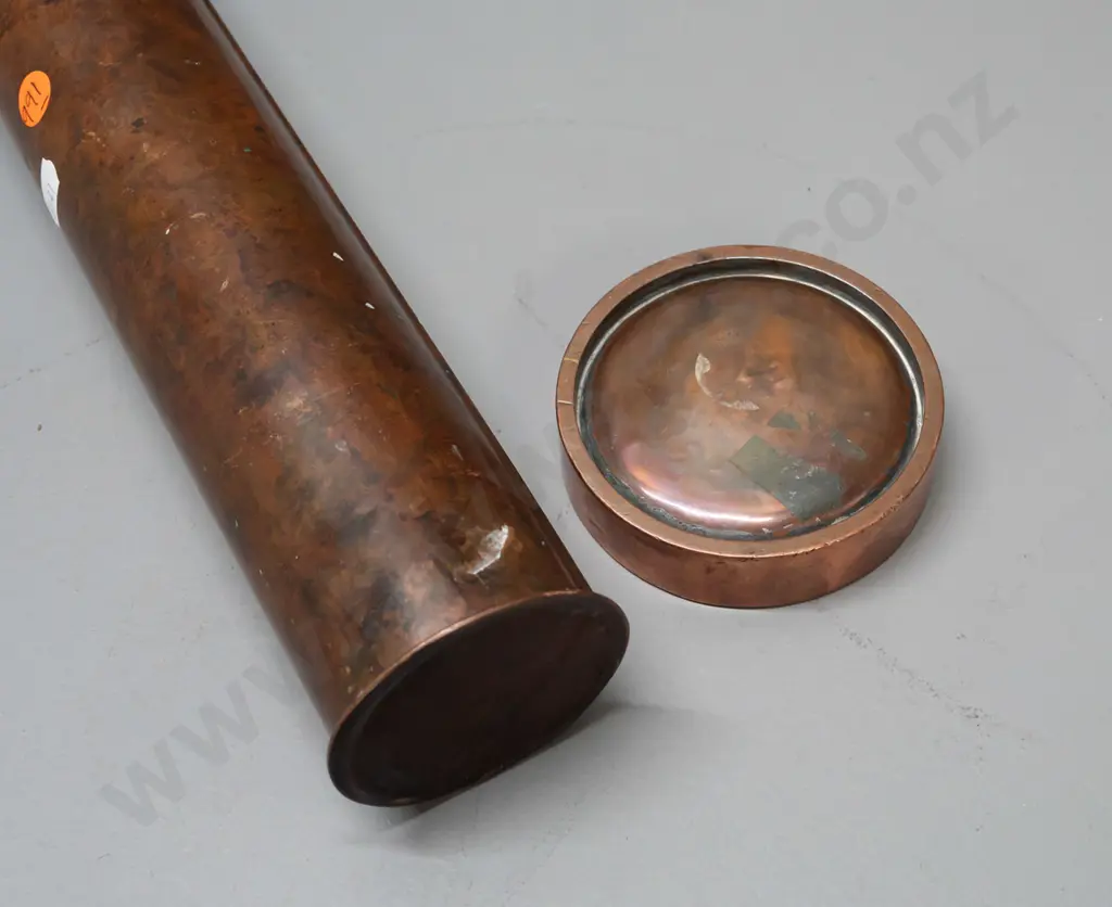 copper or copper-plated brass ashtray stamped "War Memento" and a copper pipette steriliser L-410 Image 1++