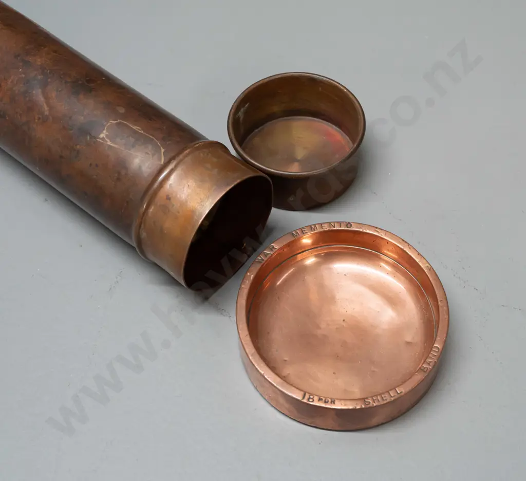 copper or copper-plated brass ashtray stamped "War Memento" and a copper pipette steriliser L-410 Image 1++