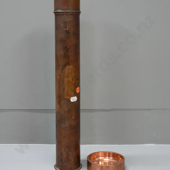 copper or copper-plated brass ashtray stamped "War Memento" and a copper pipette steriliser L-410