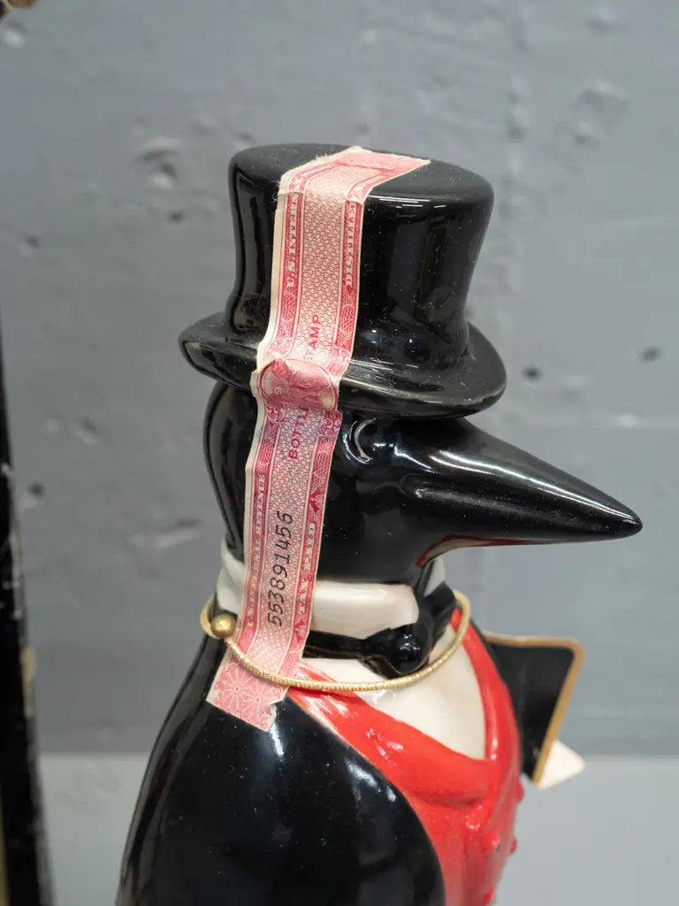 Old Crow Kentucky bourbon crow decanter with original box, seal intact, wear to box and hang tag. Decanter H-330. Image 1++