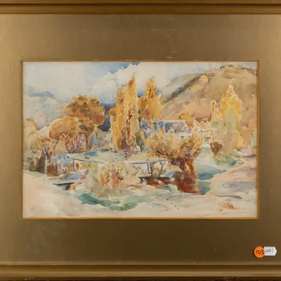 unsigned framed watercolour - landscape H200 W310