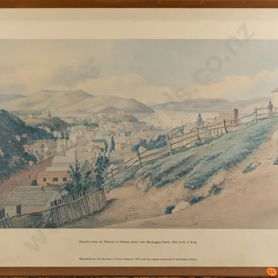 framed historic Dunedin print  H275 W460 (slight fading, under side of glass needs a clean)