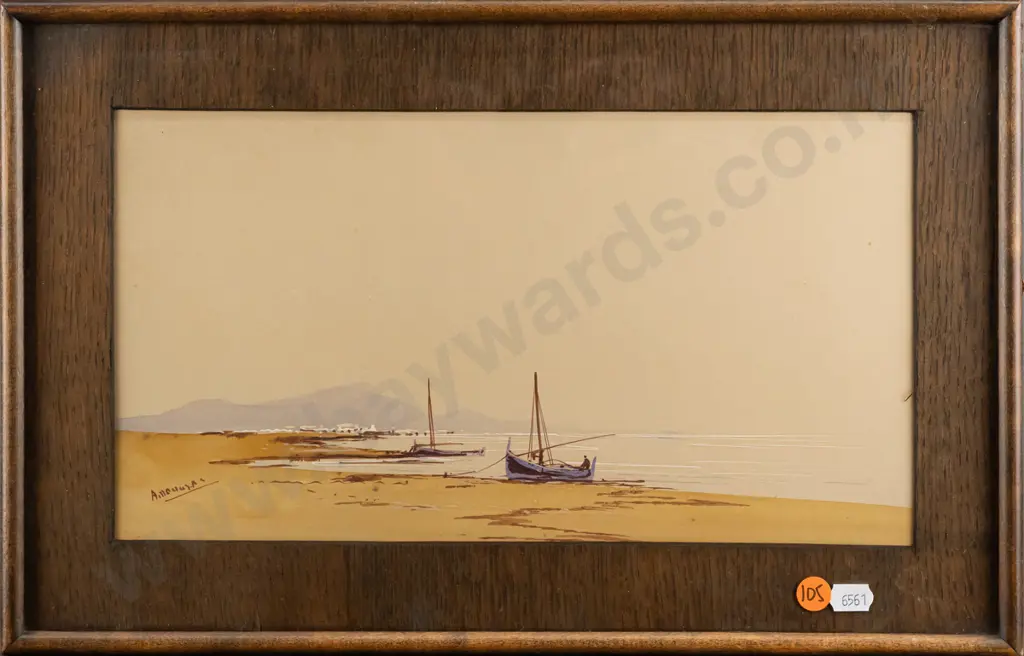 A Douglas - framed watercolour - coastal scene H170 W320 Image 1++
